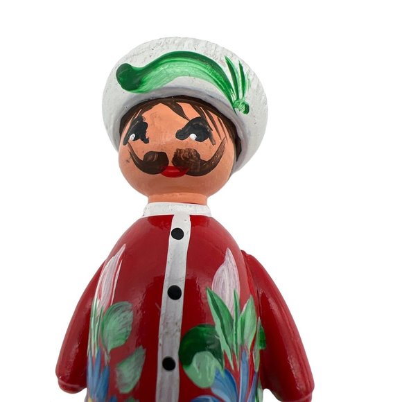 Wine Bottle Stopper Figural Man Wearing Hat w/ Floral Design Wood and Cork 4" - Picture 3 of 6